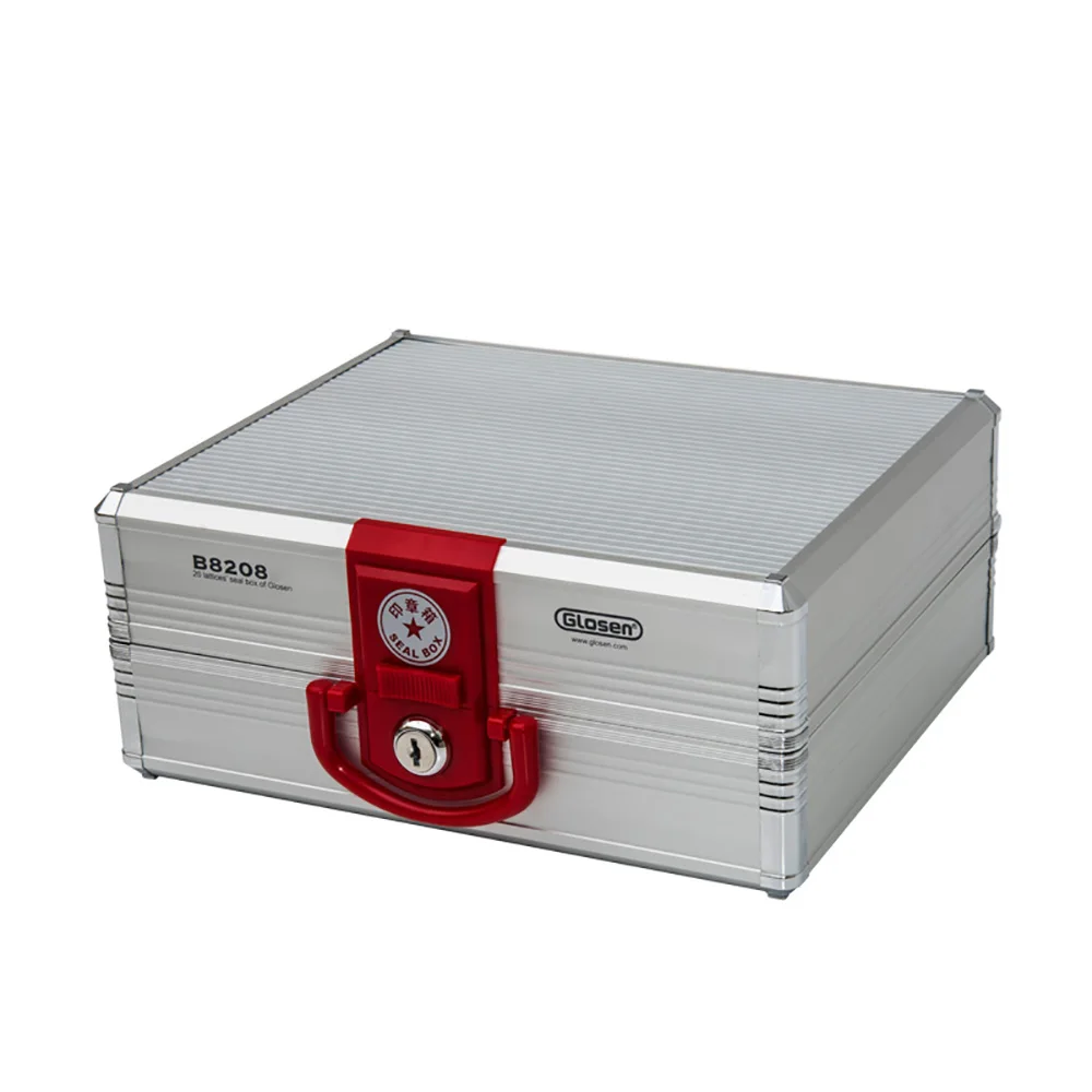 

20 Compartments Metal Office Seal Storage Box with Lock B8208 Aluminum 20 Adjustable Cells Stamp Box for Finance and Bank