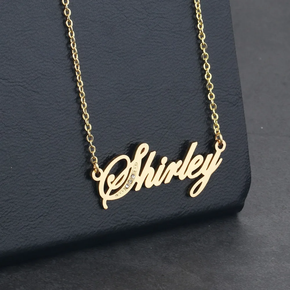 Cute Crystal Name Chains Necklaces for Women Stainless Steel Cursive Font Nameplate Pendant Necklace Birthday Gifts collar NC141 | Украшения