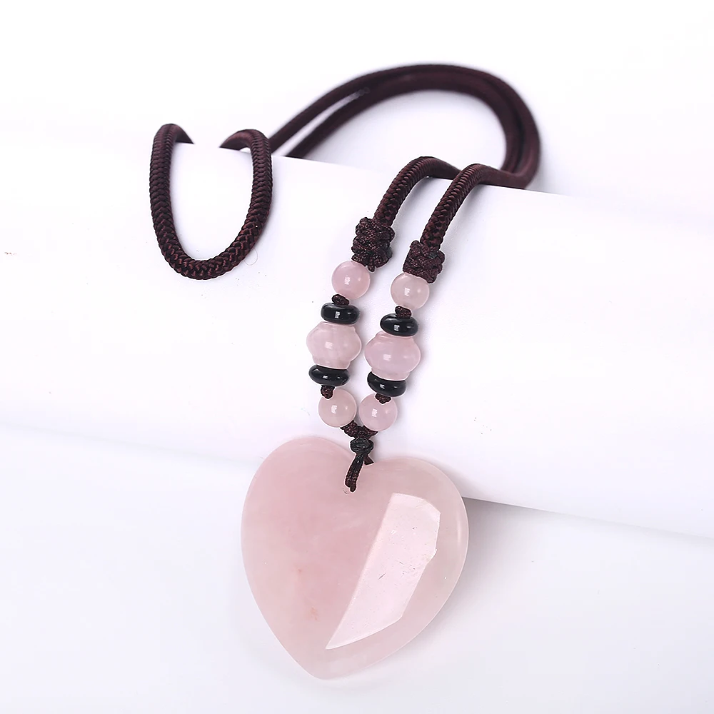 Hot Natural Stone Vintage Men Bijoux Bohemia Crystal Heart Opal agate amber obsidian Pendant Necklaces Women Jewelry Reiki Gift | Украшения