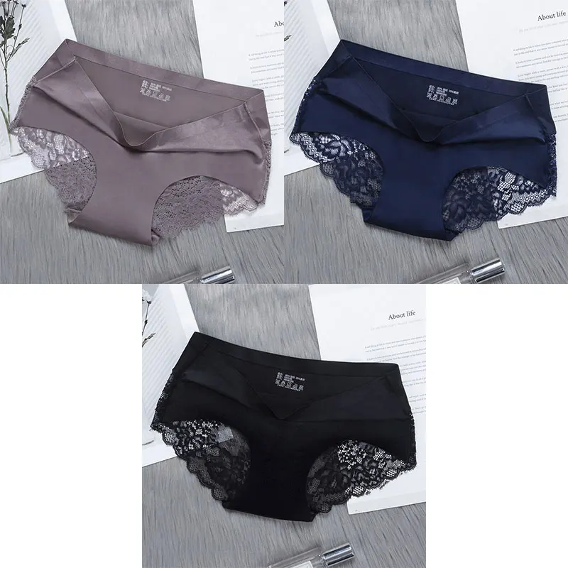 grey blue black BZEL 3 шт./лот женские сексуальные трусики дышащие Прозрачные Нижнее белье, кружевные трусики Для женщин шелковистые бесшовные трусики 5 Цвета - Цвет: grey blue black