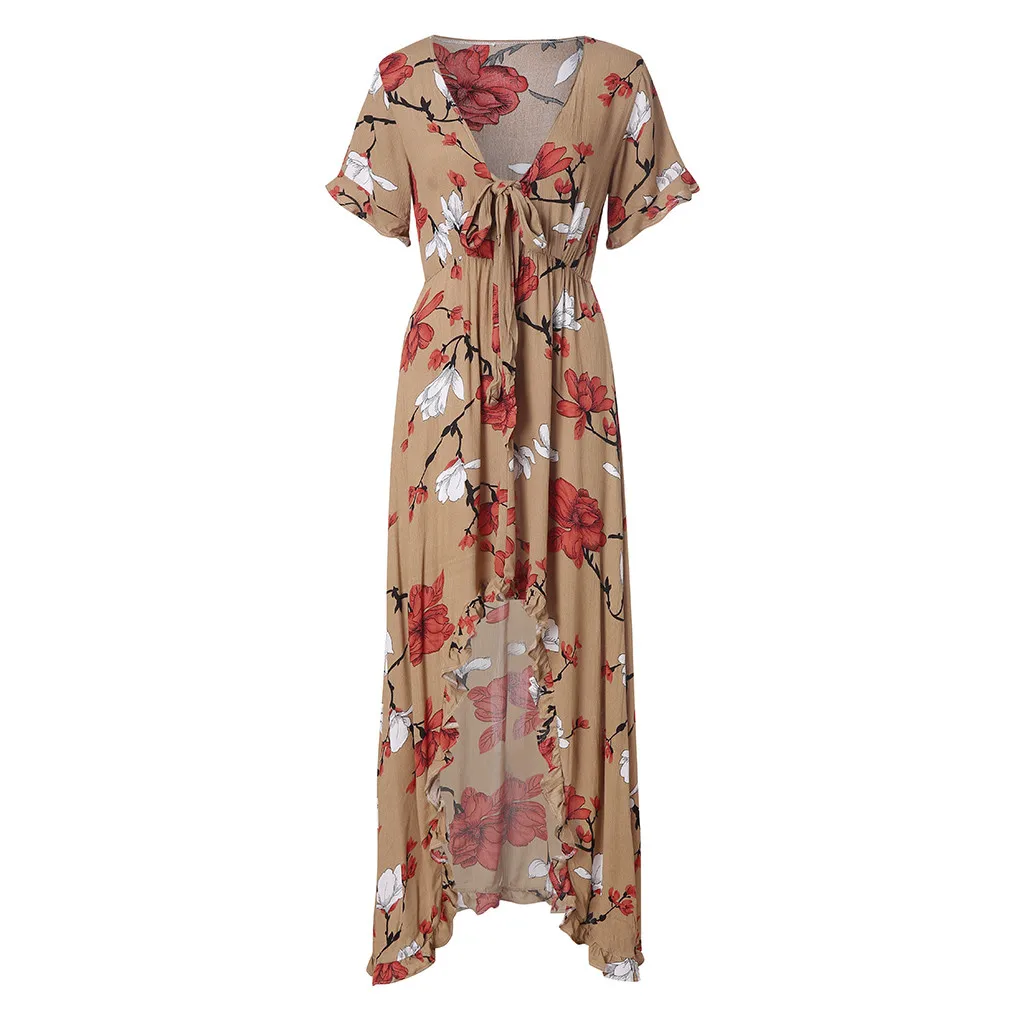 Женское пляжное платье с v-образным вырезом асимметричное длинное коротким