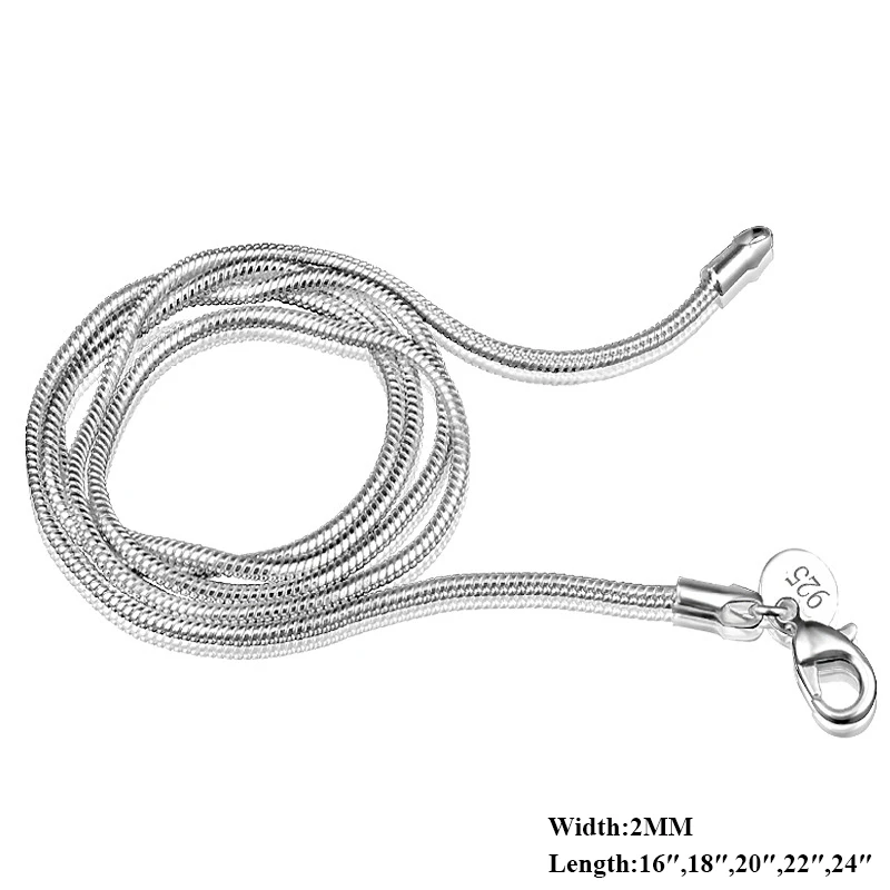 925 Sliver Necklace Fashion Jewelry Wholesale Silver 2mm Snake Chain 16&quot 18&quot 20&quot 22&quot 24&quot 5pcs/lot | Украшения и