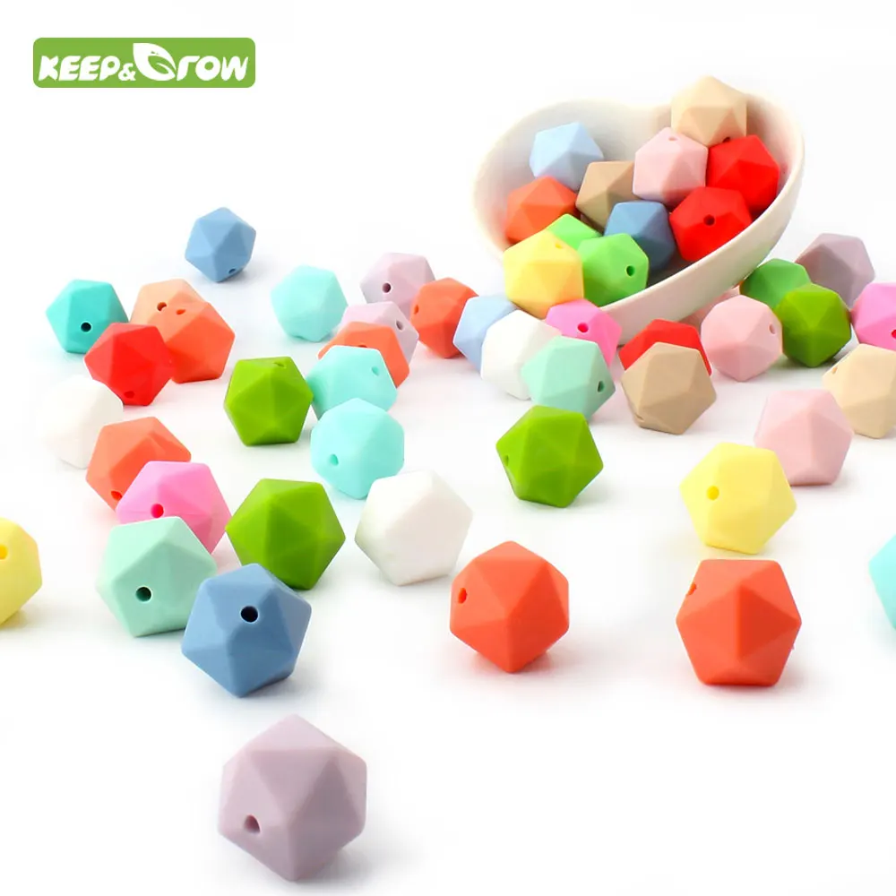 KEEP&ampGROW 10Pcs Icosahedron Silicone Beads 14mm For Necklace Baby Product DIY Pacifier Chain Teether Bead Teething Toys | Мать и