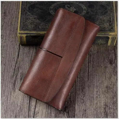 Шоколад Vintage Designer Genuine Leather Women's Clutch Purse Cow Skin Blackish Green Female Large Trifold Wallet Lady Long Card Wallet - Цвет: Шоколад