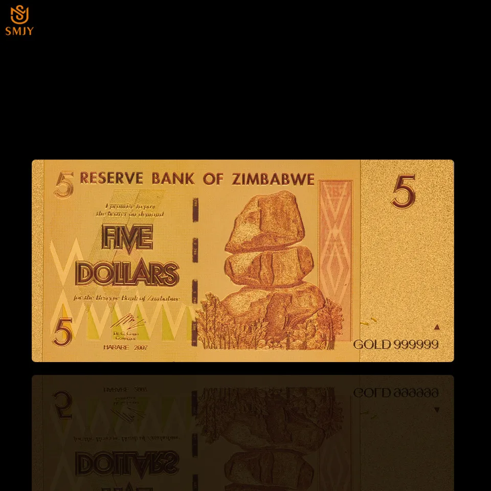 2018 валюта в Zimbabwe вийском стиле многоцветные 5 долларовые банкноты из золотой