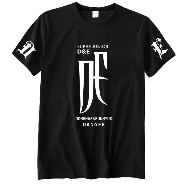 Super junior d & e новый альбом опасность же печать Круглая горловина с коротким рукавом