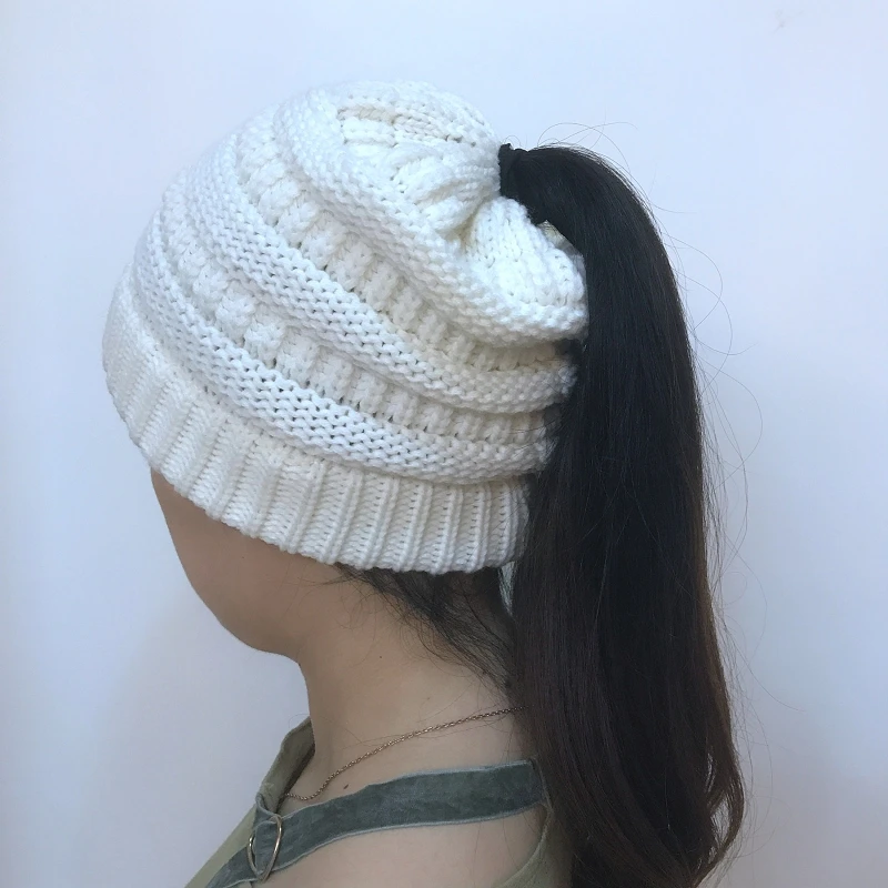 Gorro de punto para mujer gorro de invierno con cola de caballo touca beanie toca chapeu зимние женские головные уборы для женщин