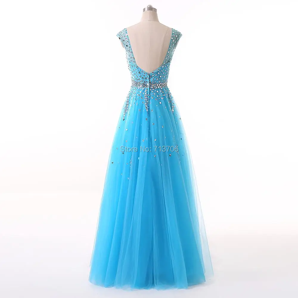 Menoqo Vestidos De Festa Prom Dresses 2017 V neck Sleeveless Tulle Crystal A-line Long Evening W1701167 | Свадьбы и торжества