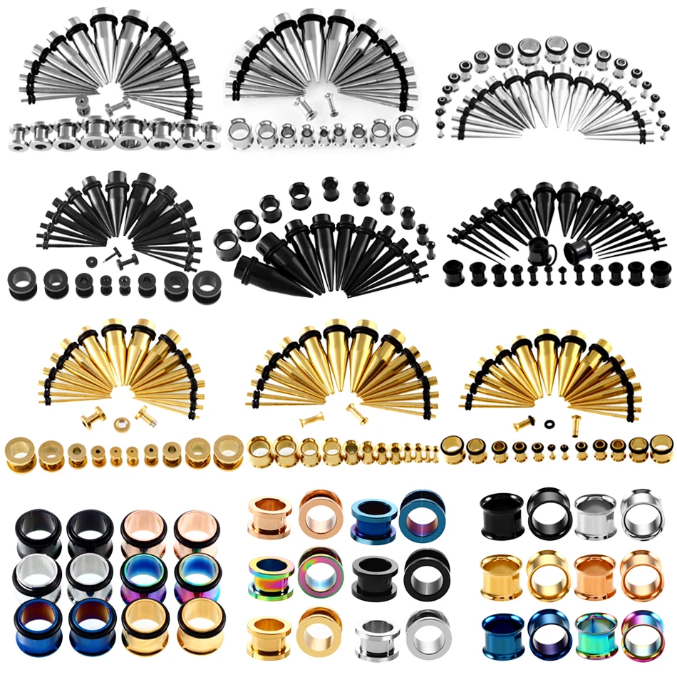 

36pcs/lot Steel Ear Expander Piercing Taper & Single Flared Flesh Tunnel Plug Kits Ear Stretcher Gauges Set Body Jewelry 14G-00G