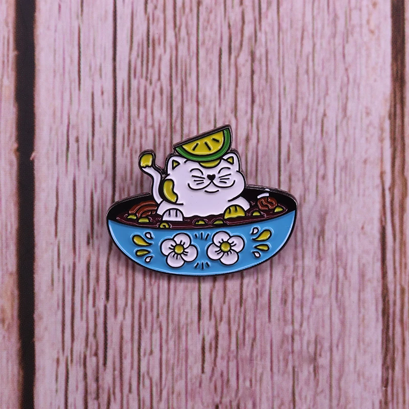 Чайник шпилька с подвеской Кот ramen чаша брошь милый значок изображением еды