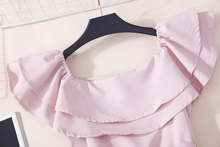 Korobov Korean Double Ruffles Slash Neck Dress Women High Waist Lacing Bow Elegant Dresses Slim Irregular Split Vestidos 77543 | Женская