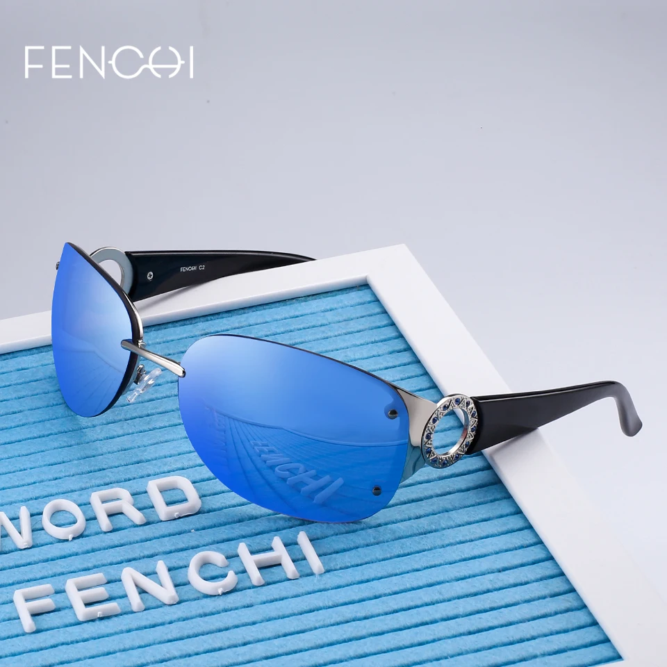 Женские солнцезащитные очки без оправы FENCHI роскошные брендовые розовые для