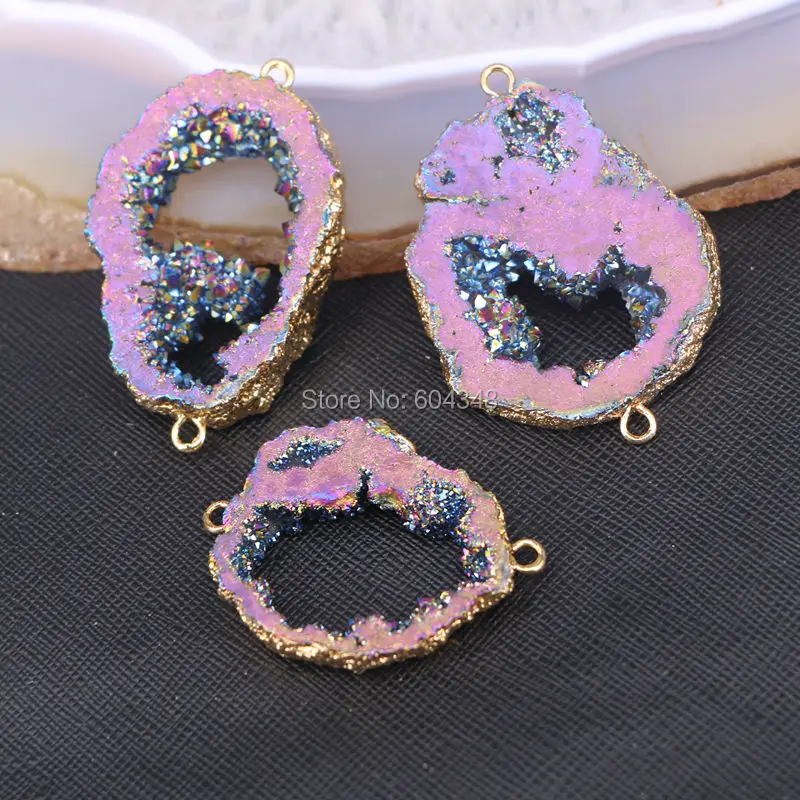 Шт. 5 шт. Золото Цвет Титан AB фиолетовый Geode кварцевые разъем кристалл друзовидный