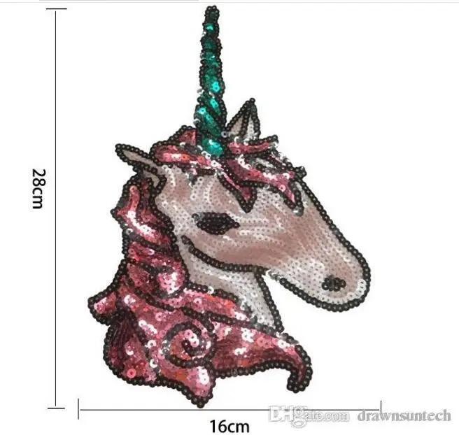 2017 Unicorn Horse Large Cloth Paste Patch Sequins For Clothes Tshirt Dress Size 16x28cm 10pcs/lot In Stock | Дом и сад