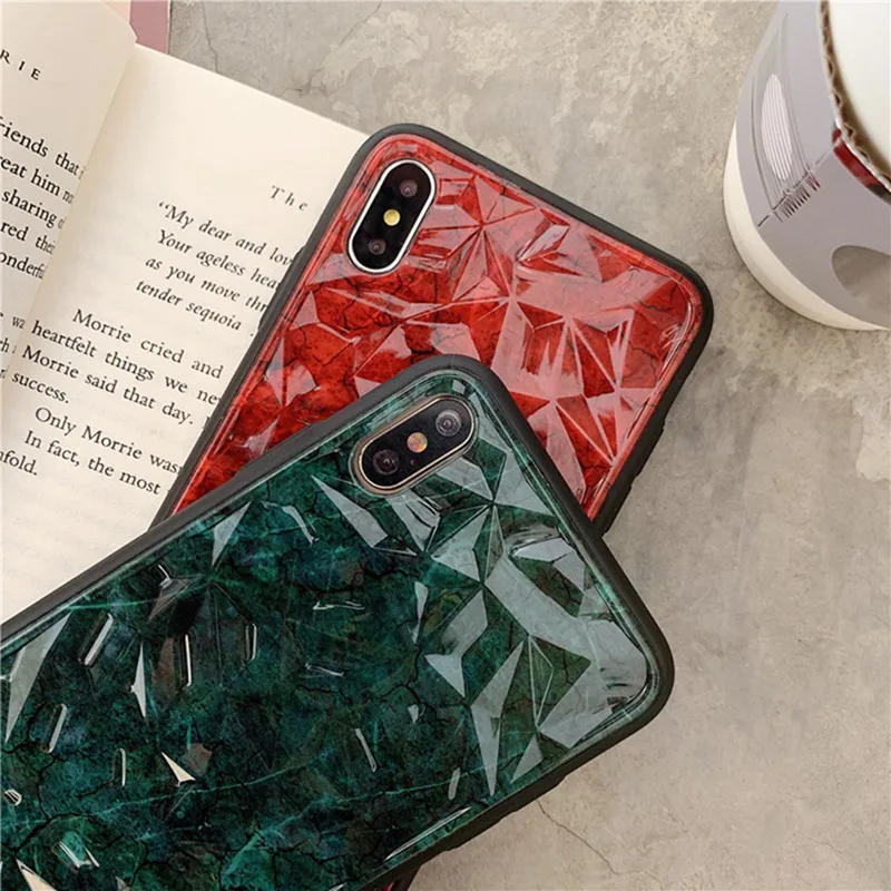 Diamond pattern glass shell marble phone case for iphone XS Max XR X 6 6S 7 8 plus Cover |