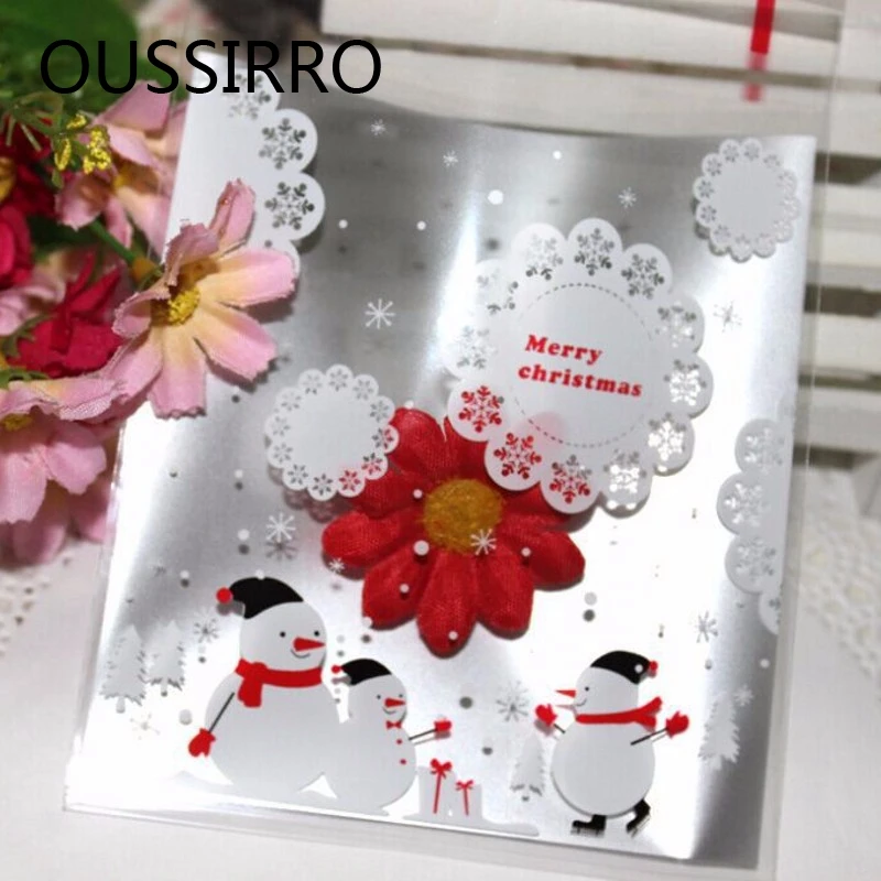 100Pc /lot Christmas Snowman Merry Cookie Packaging Self-Adhesive Plastic Bags For Biscuits Snack Baking 10X11cm | Дом и сад
