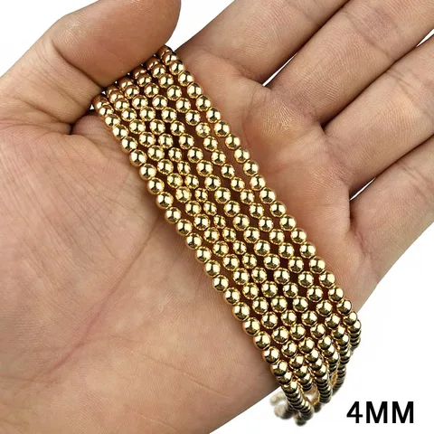 Margele rotunde de hematită Jhnby 2/3/4/6/8/10mm Piatră naturală 14K Color de aur Lărgimi Loose Ball Brățări Brățări Brățări care fac accesorii DIY