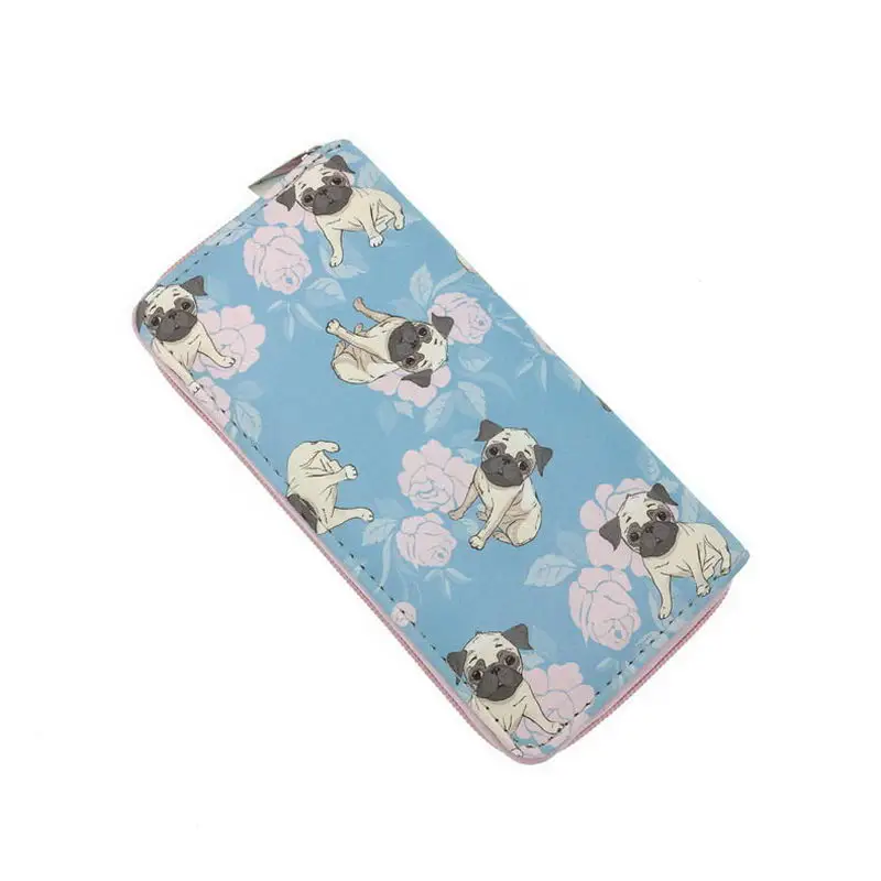KANDRA Lovely Women Dog Clutch Wallets Stripe PU Leather Phone Pocket Card Holder Long Wallet Girls Zipper Coin Purse Wholesale