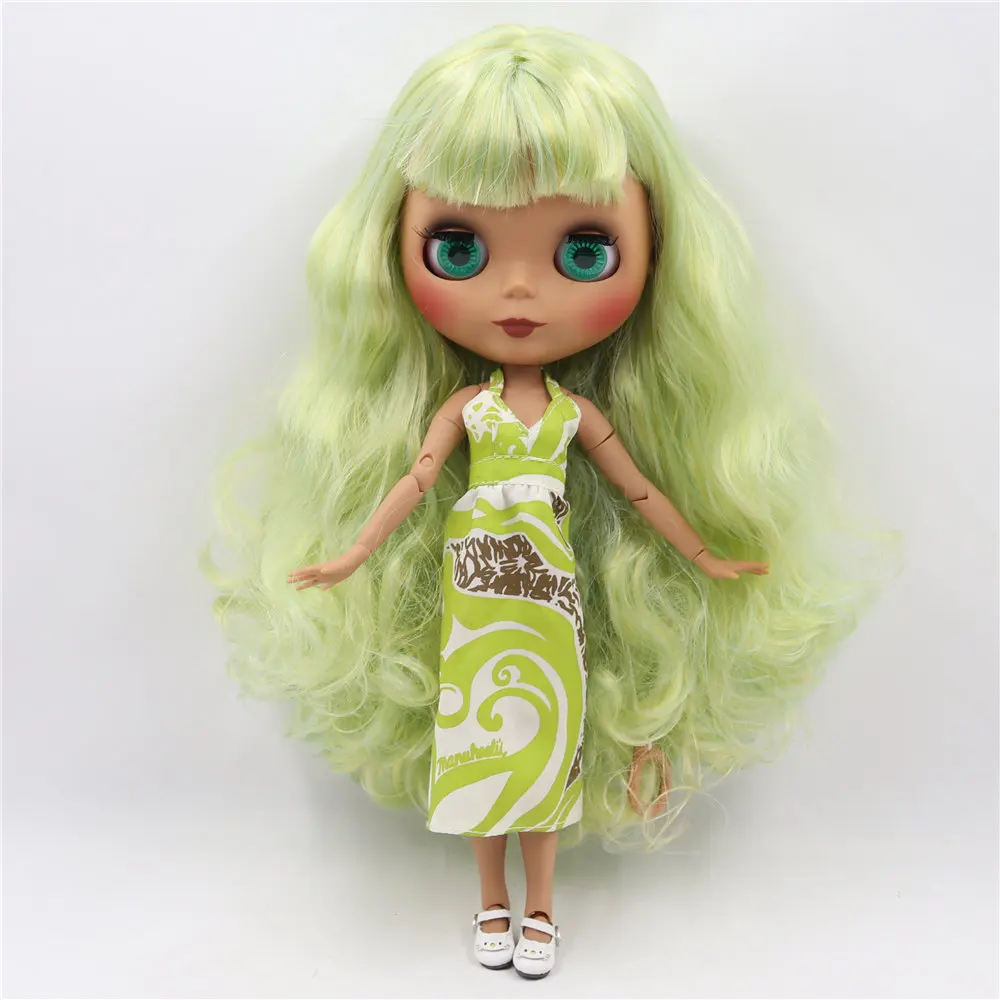 Ледяной DBS Blyth кукольные 1/6 BJD из черной кожи Матовые шарнирное тело зеленые волосы
