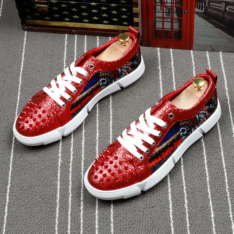CuddlyIIPanda New Men Fashion Rivets Sneakers Spring Autumn Indians Smoking Slippers Runway Chaussures Hommes Punk Shoes | Обувь