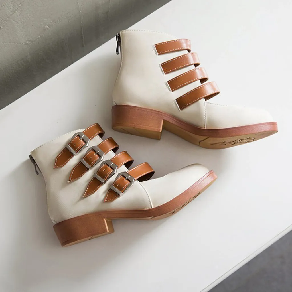 Spring Summer New Women's Summer Retro Ankle Buckle Back Zipper Square Heel Shoes Fashion Sandals for Women Streetwear