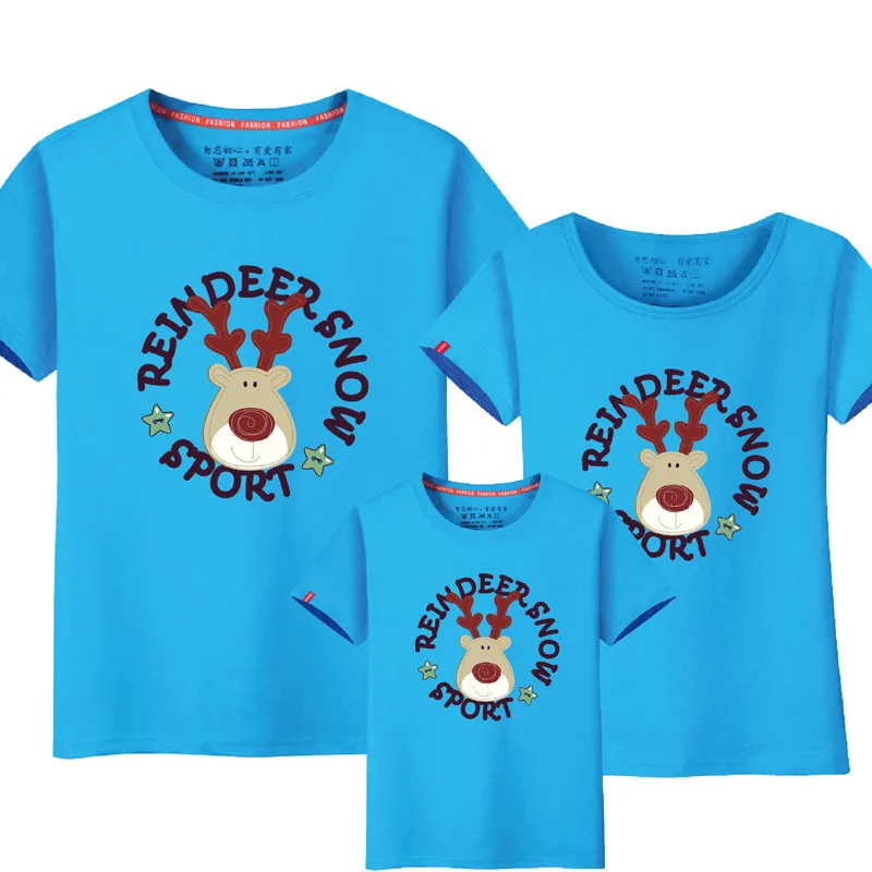 1Piece Family Look T-shirt 2018 Cartoon Snow Deer mother Mommy and Me Daughter Father Baby Clothes Matching Clothing Sets | Мать и