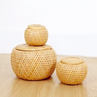 2017 natural bamboo weaving round tea box with a cover small adorn article storage basket household items