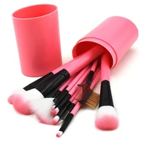 good quality women 12pcs barrel multicolor makeup brush set smooth soft taklon hair professional make up artist brush tool kit