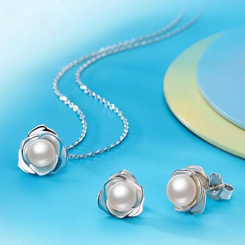 Японский жемчуг акоя женские комплекты ювелирных изделий Твердый 14k белый