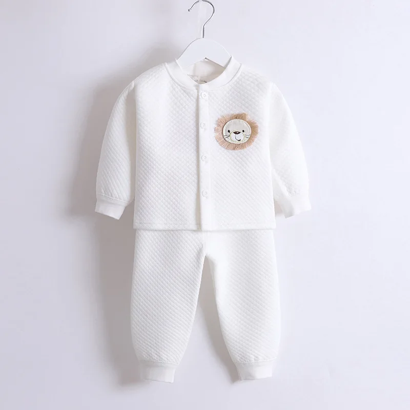 Теплый хлопковый комплект одежды для малышей Пижама с рисунком льва маленьких