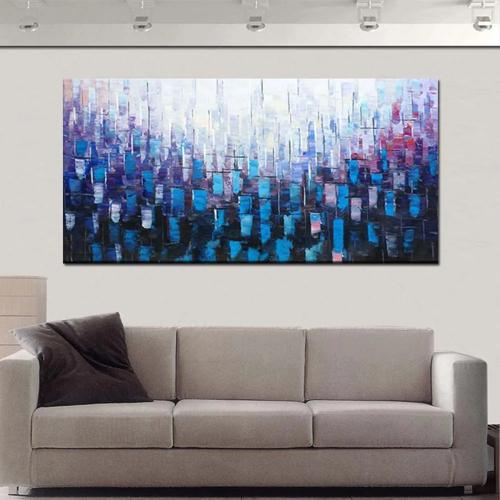 

Modern Abstract Art Hand Painted Blue Thick Impasto Canvas Oil Painting Canvas Wall Picture Living Room Bedroom Home Wall Decor
