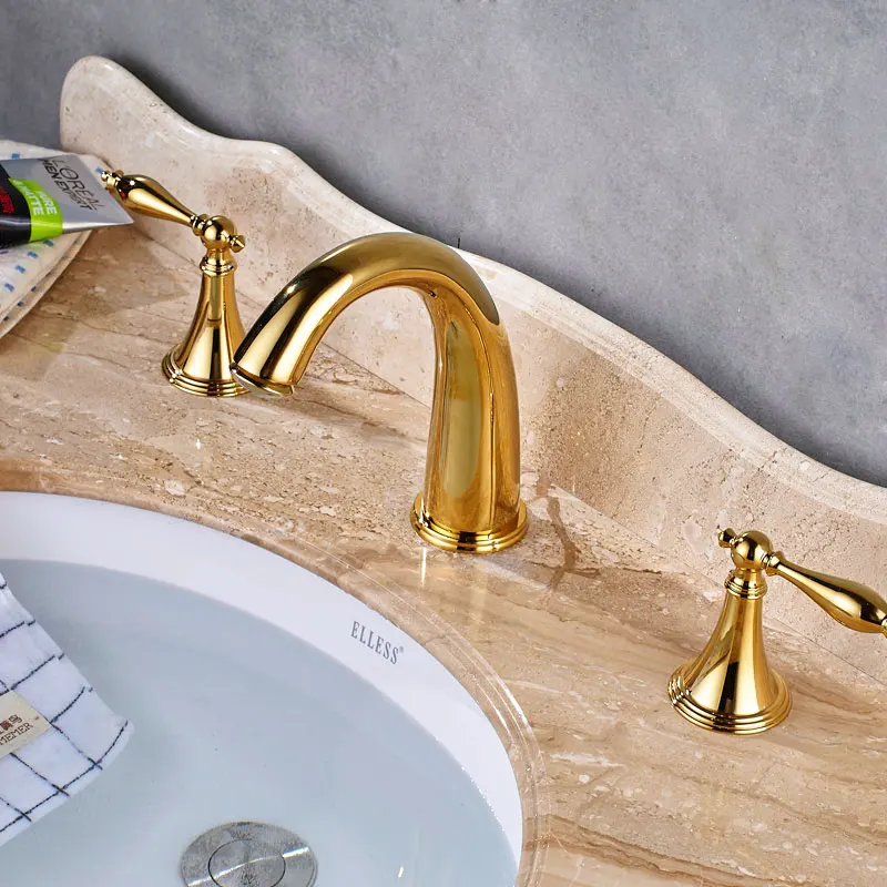 Uythner Большая скидка 3 шт. дугообразный смеситель для раковины с двойной ручкой