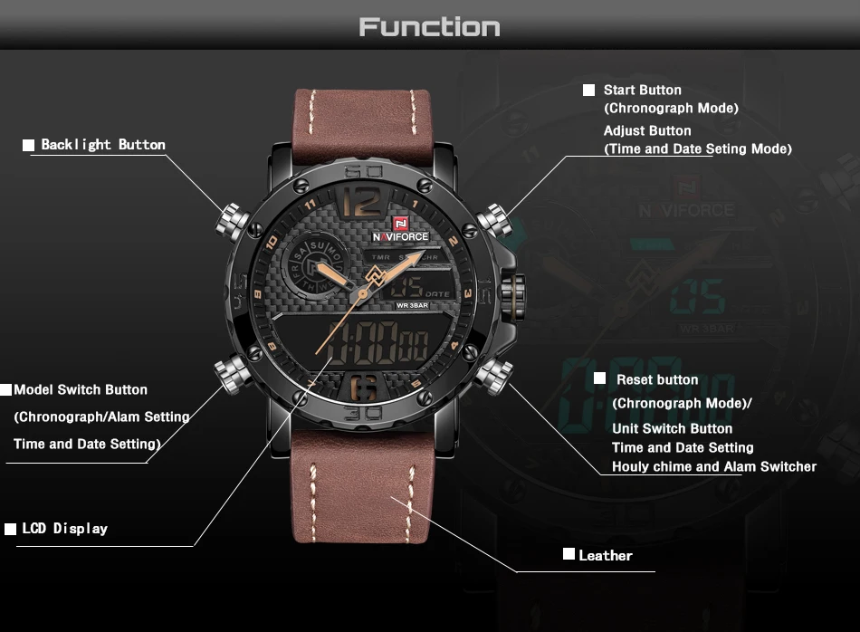 Новые кварцевые мужские часы naviforce Мужские кварцевые светодиодный цифровые часы водонепроницаемые военные наручные часы спортивные мужские часы Relogio
