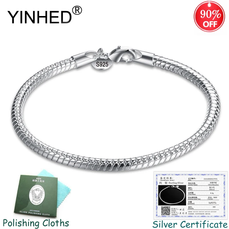 Отправьте Серебряный сертификат! YINHED 100% Стерлинговое Серебро 925 пробы цепочка из