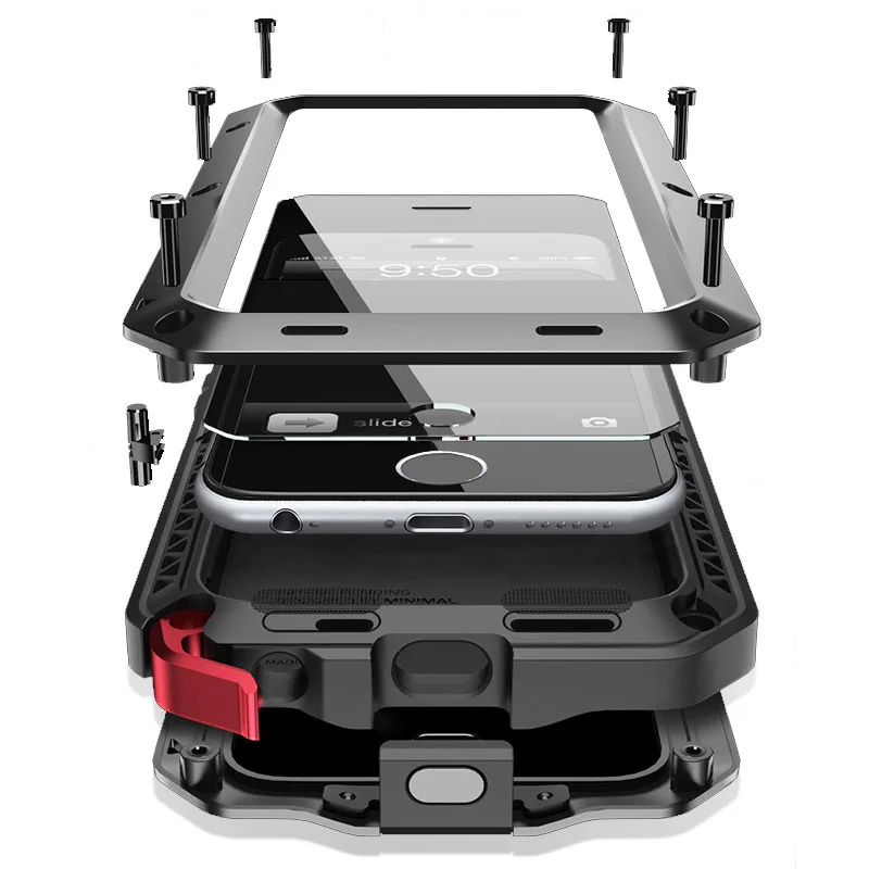 

Luxury Doom Armor Dirt Shock Waterproof Metal Aluminum Phone Case for iPhone 7 6 6S 8 Plus XS 11 12 13 14 Pro Max Tempered Cover