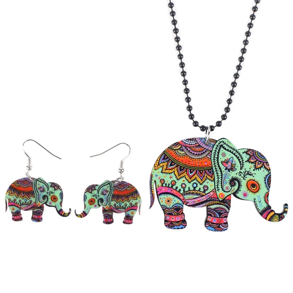 Newei бренд Ювелирные наборы слон кулон длинные висячие серьги акриловый узор