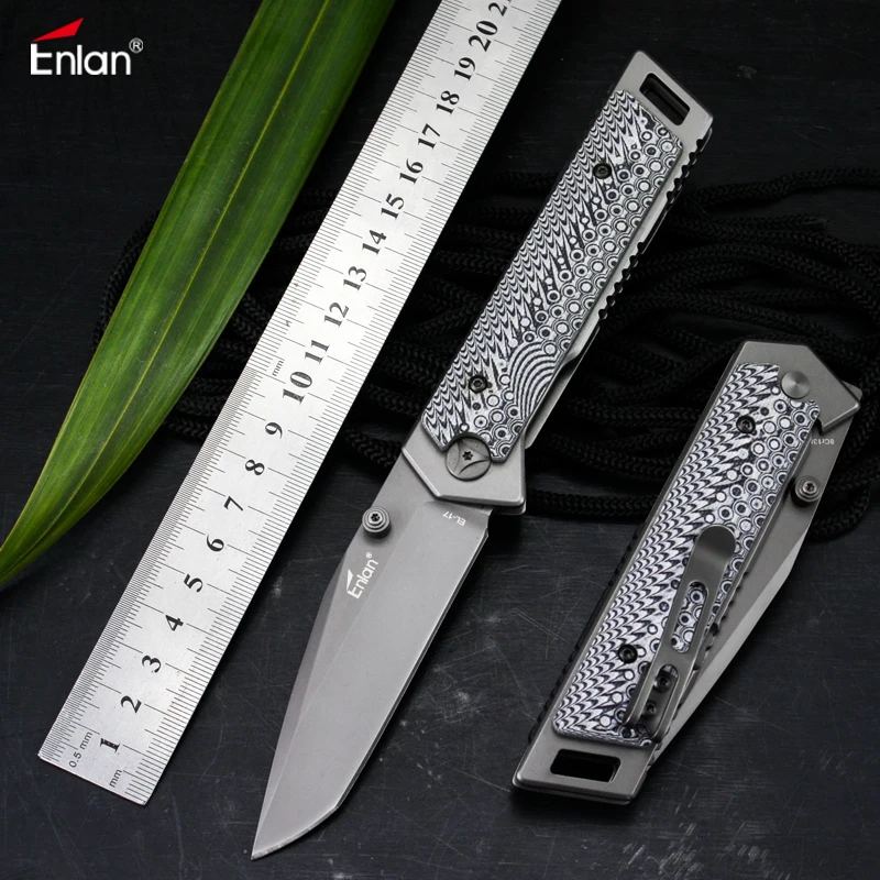 

ENLAN EL-17HT Outdoor Knife 8Cr13mov Steel, Micarta Handle Flipper Ball Bearing Folding knives Camping Survival Tool EDC Knife