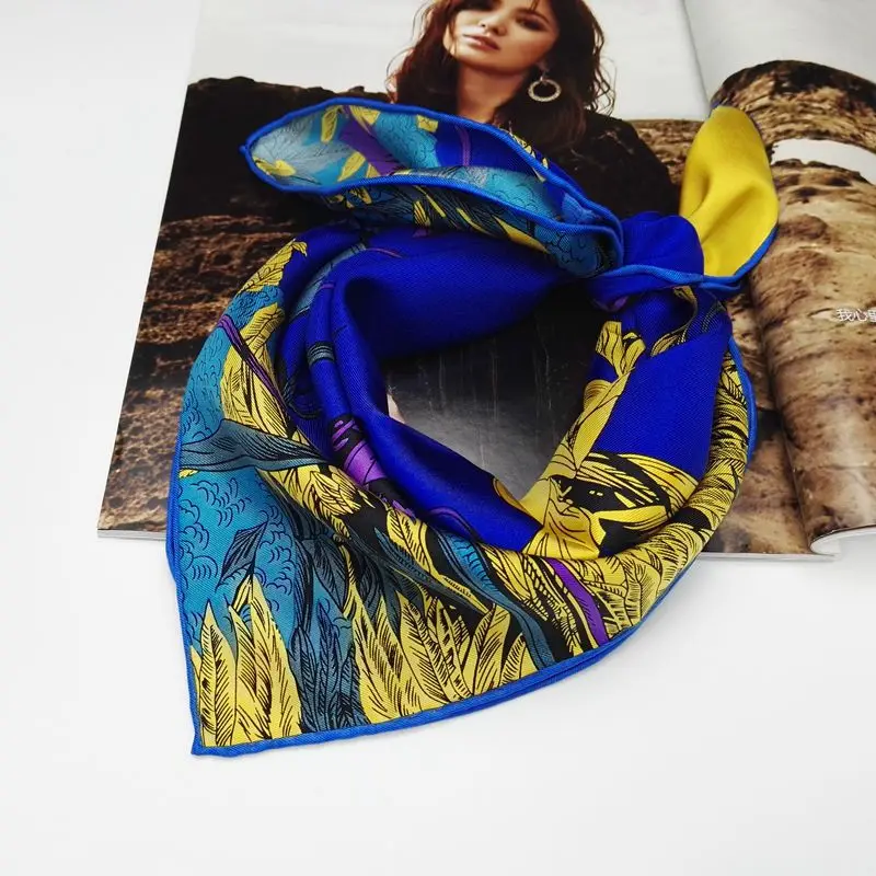 55x55 см темпераментный цветочный принт 100% чистый Шелковый шарф женские маленькие