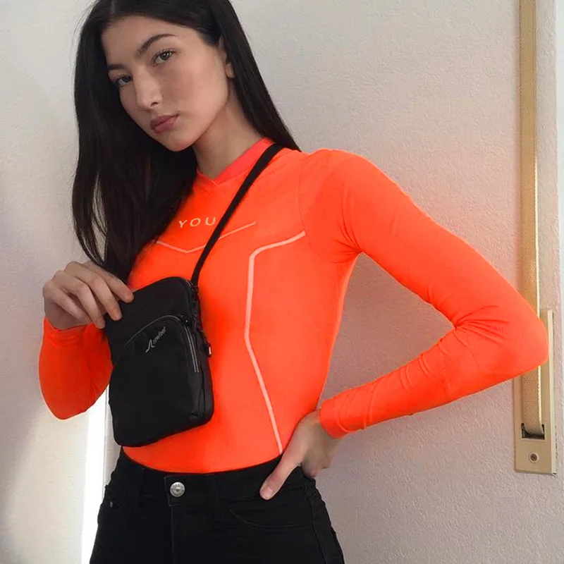 Women's 2019 Casual Fashion Tops Sports Fitness Reflective Letter Print Long Sleeve T-Shirt Slim Pullover | Женская одежда