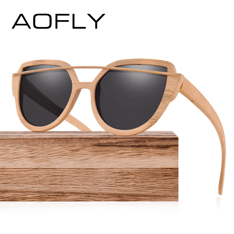 Женские солнцезащитные очки с бамбуковой оправой AOFLY черные ручной работы