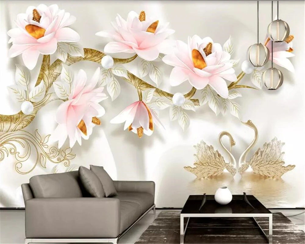 

beibehang Custom size 3D three-dimensional embossed magnolia European retro TV background wall painting wallpaper behang