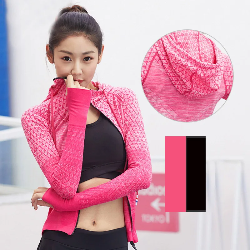 Рубашки для йоги облегающее пальто на молнии фитнеса женщин с отверстиями