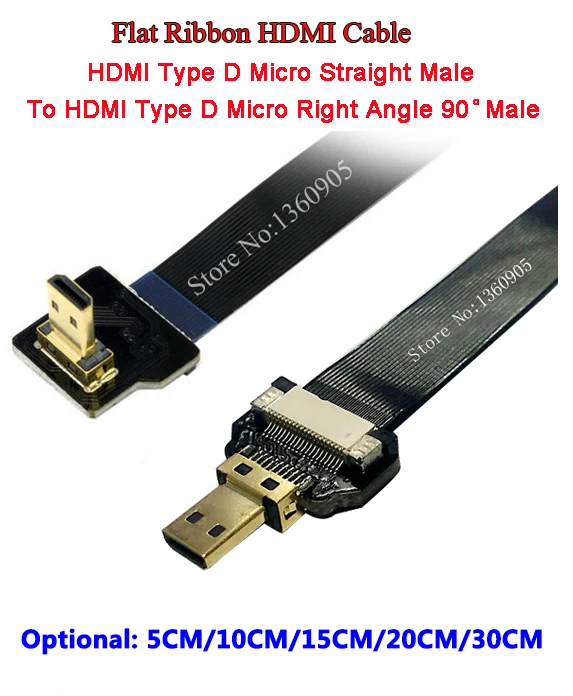 

Ультра тонкий Micro HDMI правый угол 90 градусов папа к Micro HDMI прямой мужской плоский кабель-5 см/10 см/15 см/20 см/30 см опционально