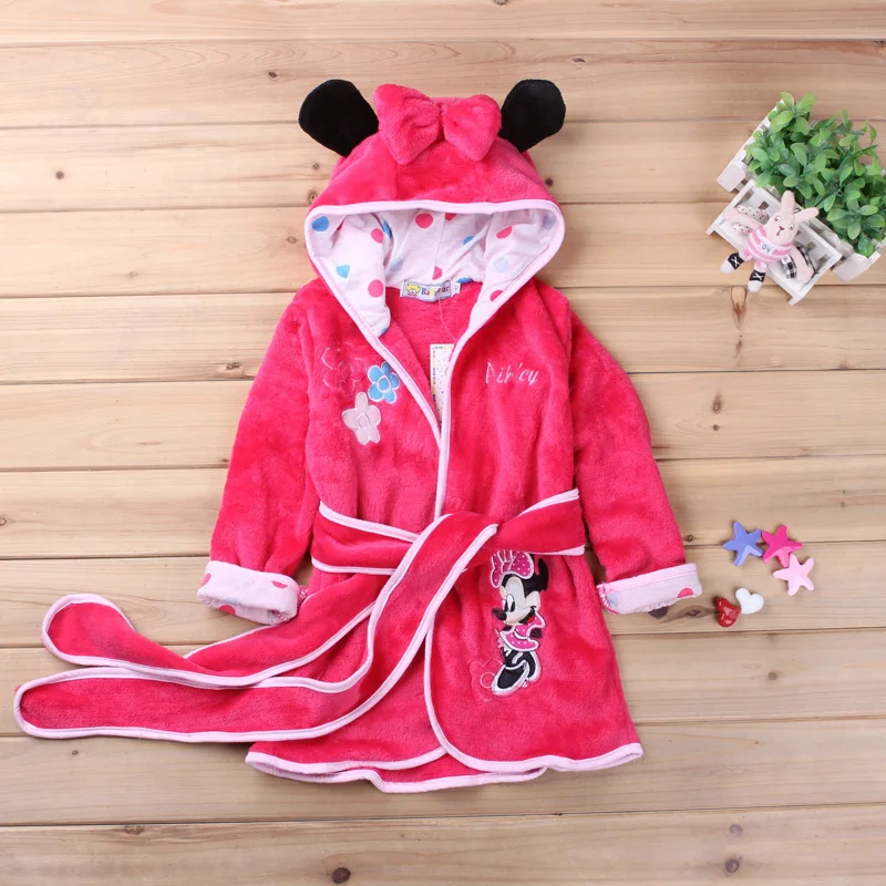 

2-6Year/Soft Flannel Baby Boys Bath Hooded Bathrobe Cartoon Mouse Cute Kids Winter Pajamas Robe Girls Children Sleepwear BC1202