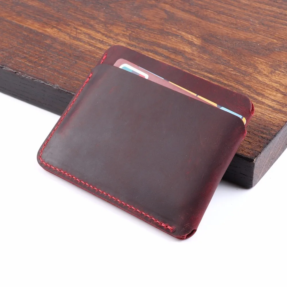 

Moterm Genuine Leather Business ID Card Holder Red Crazy Horse Leather Travel Credit Mini Wallet Men Purse Case Free Shipping