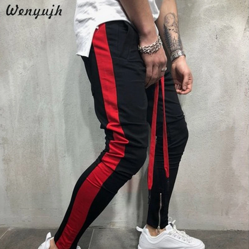 WENYUJH, Мужские штаны для бега, для фитнеса, высокоэластичные спортивные штаны, для спортзала, на каждый день, для тренировок, в полоску, для баскетбола, спортивная одежда, мужские спортивные штаны
