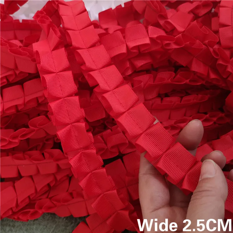 Роскошная красная 3D плиссированная атласная кружевная ткань 2 5 см в ширину