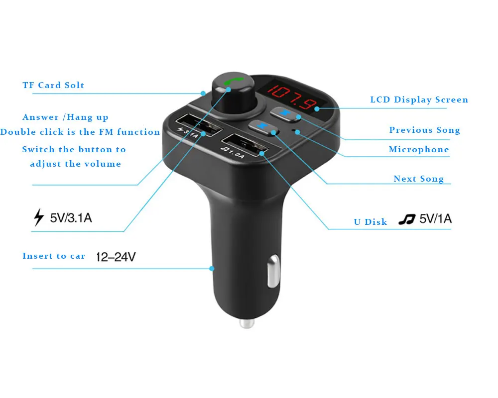 VR робот Bluetooth Автомобильный MP3-плеер беспроводной fm-передатчик TF/U диск автомобильный аудио приемник адаптер с 5 В 3.1A быстрое USB зарядное устройство