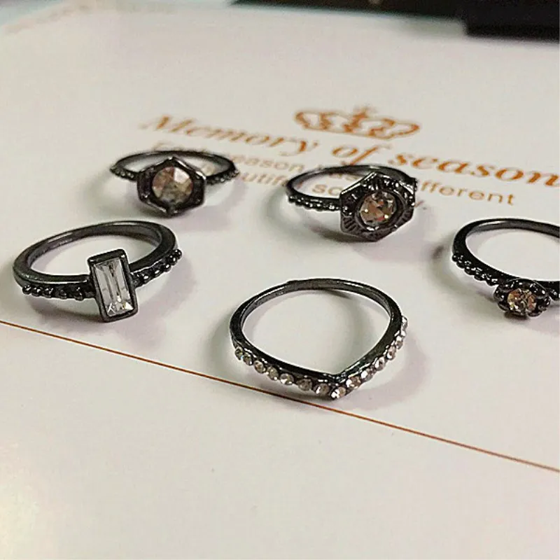 Женские винтажные блестящие кольца со стразами 5 шт./компл. 8CRD118|ring punk|set ringsring pcs |