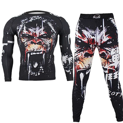 Style i MMA подвеска боксерская перчатка Рашгард Футболка с принтом обезьяны черепа кикбоксинг длинные Легинсы Брюки Muay Thai BJJ Jiu Jitsu Fightwear - Цвет: Style i